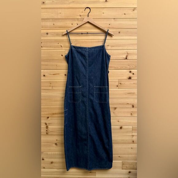 Vintage Jones Jeans Size Large Denim Cotton Dark Rinse Tie Back Maxi Dress - Picture 1 of 12